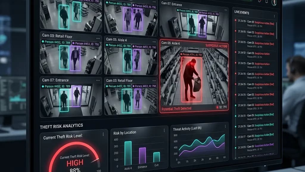 Illustrative concept image of a security dashboard on a monitor. It is not a screenshot of AnomaEYE.